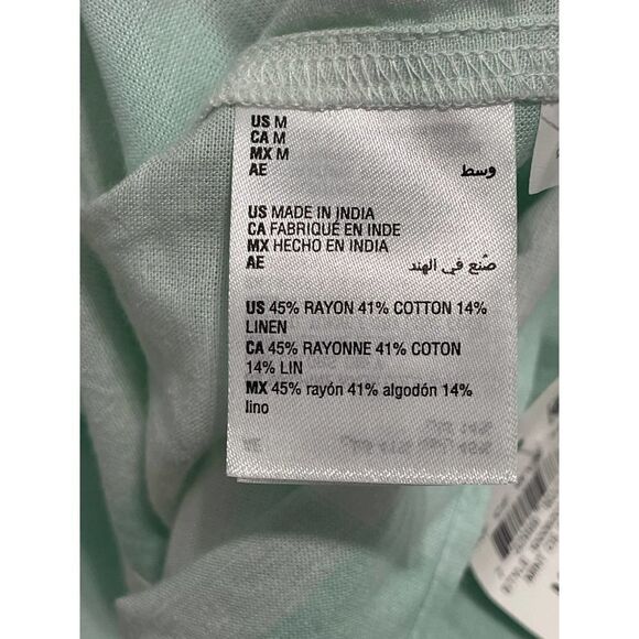 Style & Co. Gingham Tie Front Short Sleeve Button Up Linen Top Mint White Medium - Picture 9 of 12